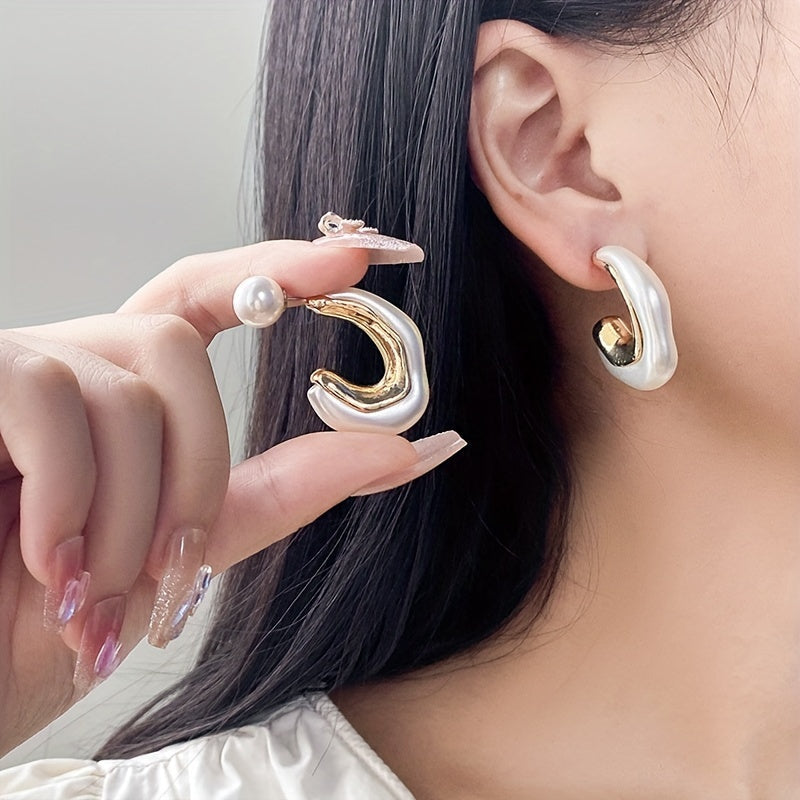 Ayollar uchun 6-to'plam Faux Tilla C-shaklidagi sirg'alar, Fransuz dizayni, yengil hashamat