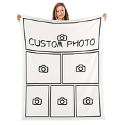 Personalized Flannel Blanket with Photo Collage for Sofa and Bed, Machine Washable