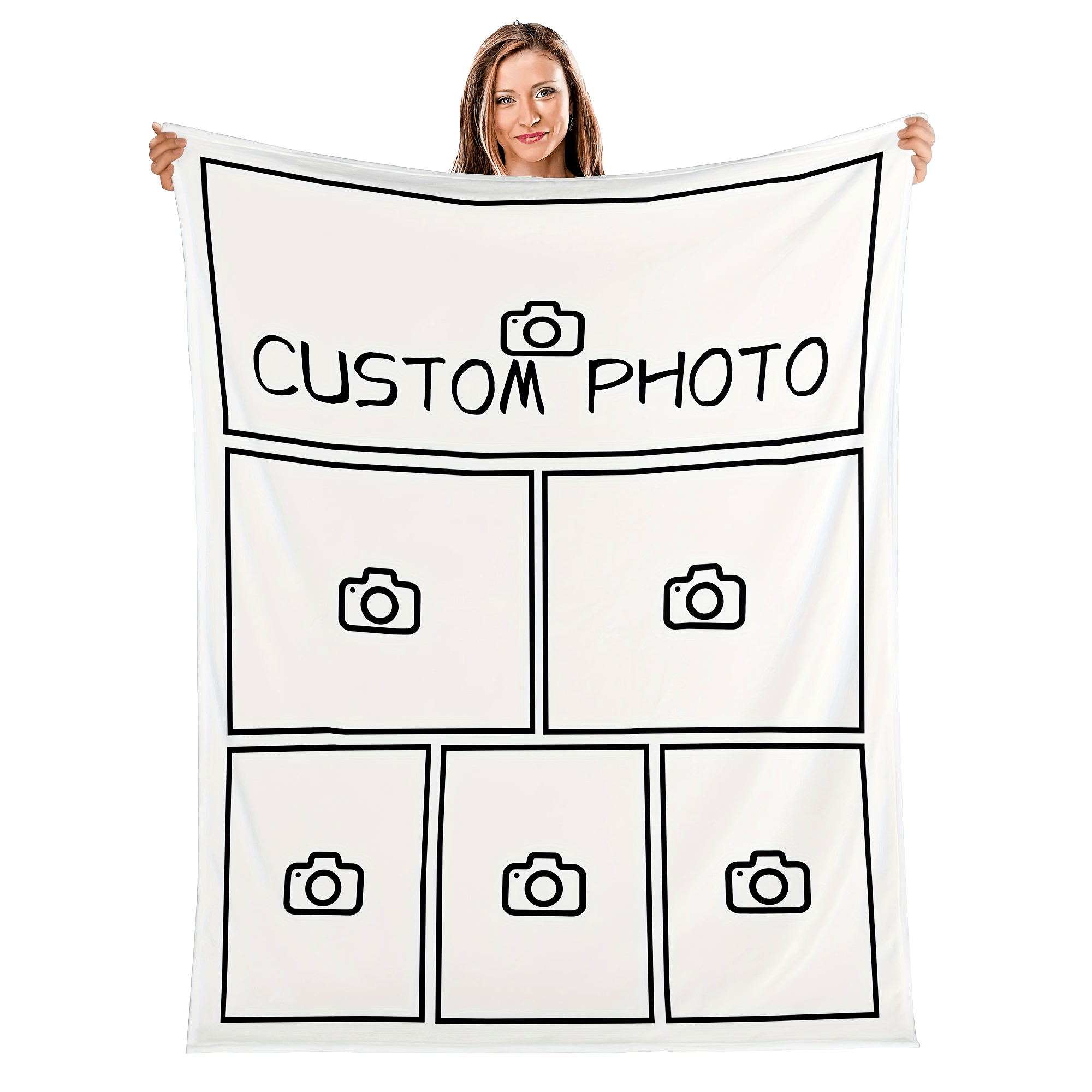 Personalized Flannel Blanket with Photo Collage for Sofa and Bed, Machine Washable
