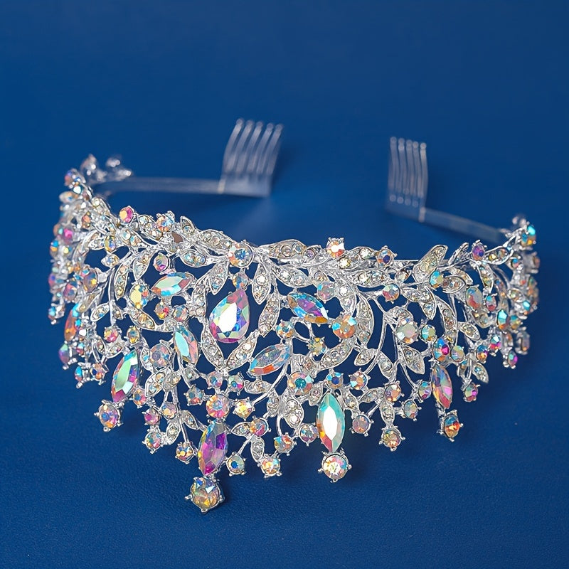 Bridal Crown with Vibrant Rhinestones Queen Tiara Hair Accessory for Weddings