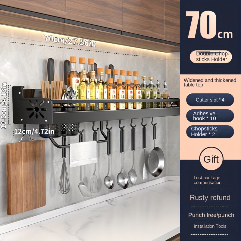 Wall-Mounted Kitchen Storage Rack for Spices Knife and Chopstick Holder