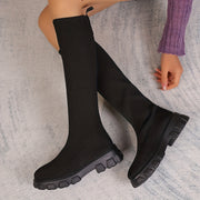Women's Knee-High Sock Sneakers Black Platform Boots Breathable Fabric