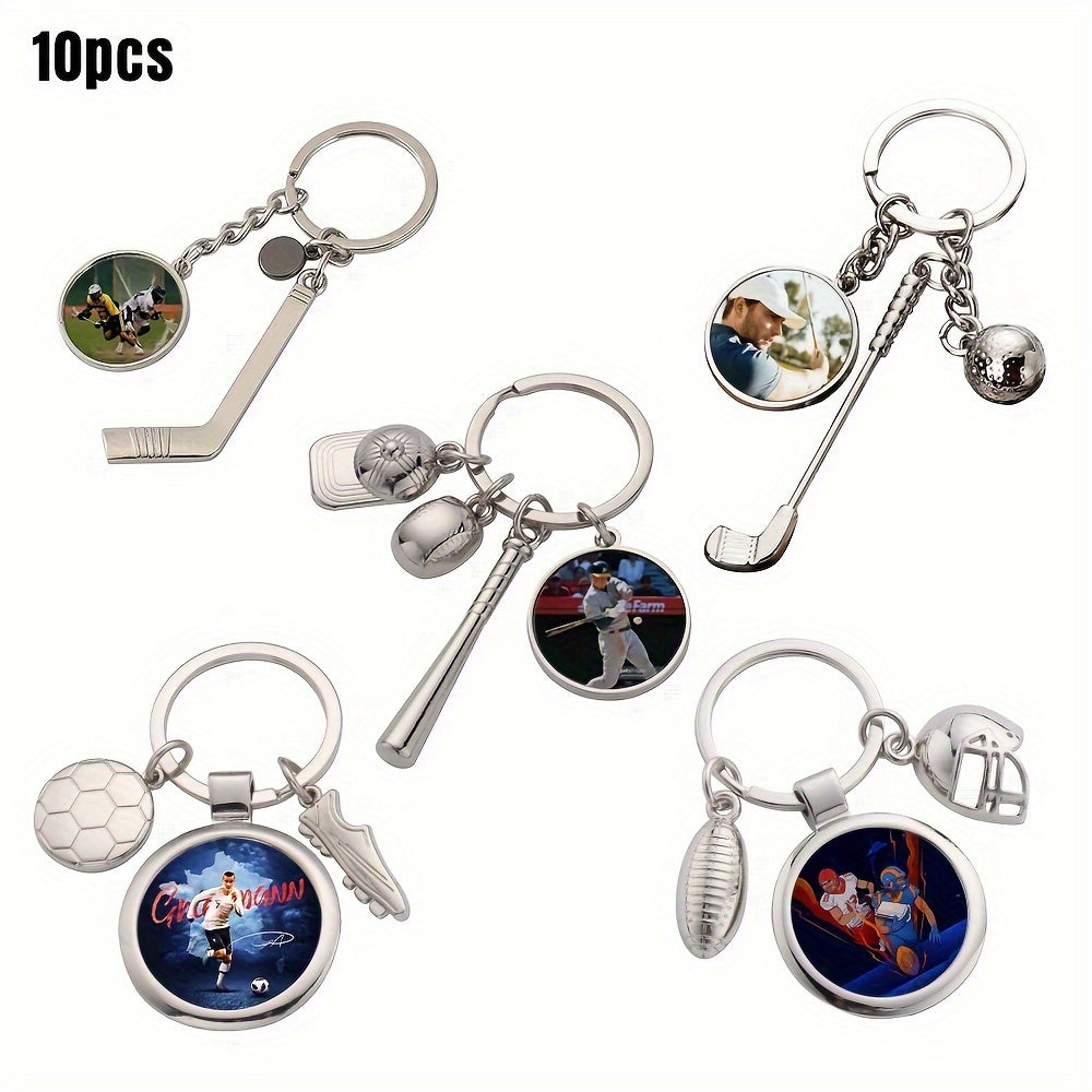 Set of 10 Sublimation Metal Keychains for Sports Fans Football Soccer Baseball Hockey Golf Personalize Backpacks