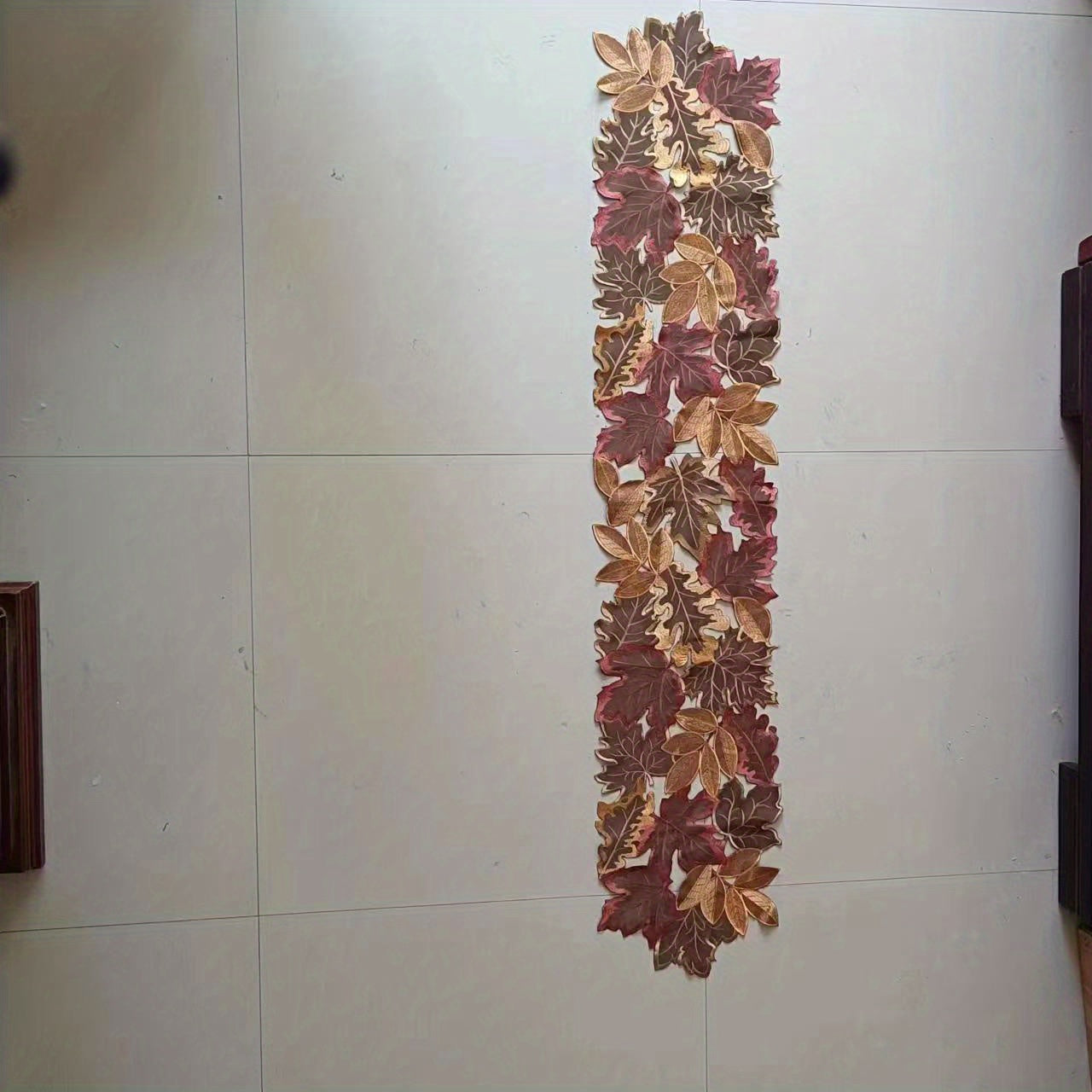 European Maple Leaf Embroidered Table Runner Fall Dust Cover Brown Shades Thanksgiving Home Decor