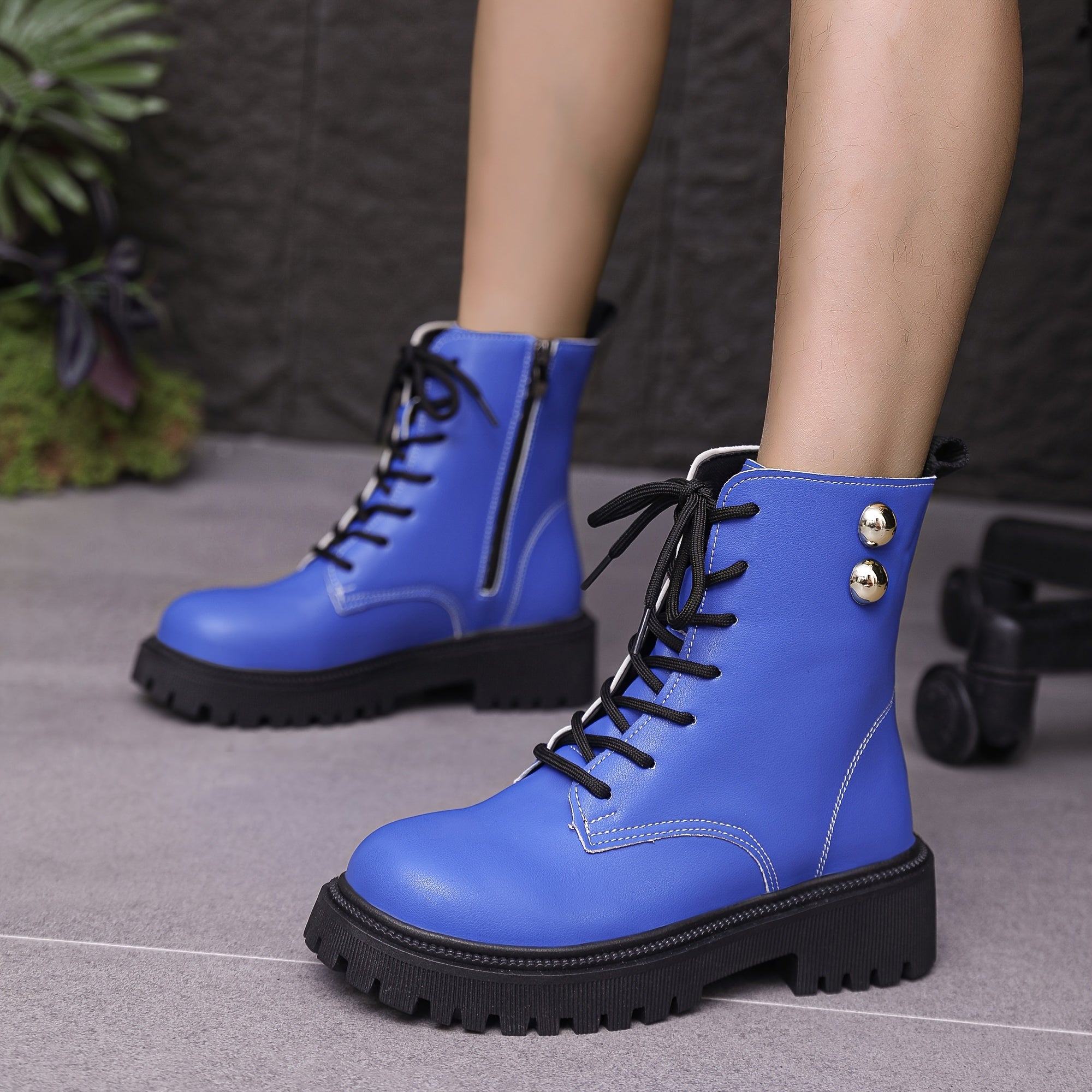 Women's Casual Ankle Boots with Thick Platform Synthetic Blue Low Heel