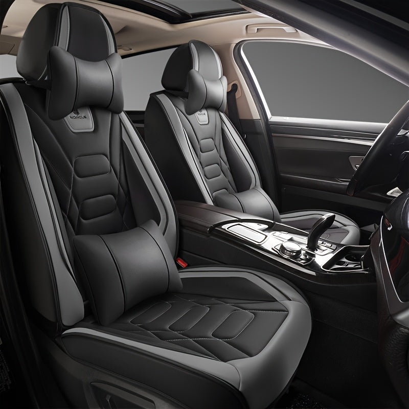 Universal Faux Leather Car Seat Covers All-Season Red Stitching