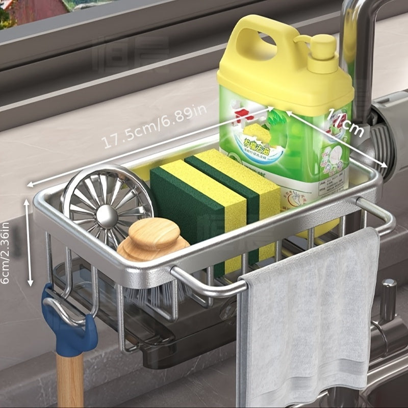 Multifunctional Kitchen Sink Storage Basket with Cloth Holder and Draining Tray