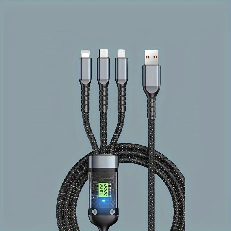 Universal 3-in-1 tez zaryadlash kabeli 1.2m Micro USB-C uchun smartfon
