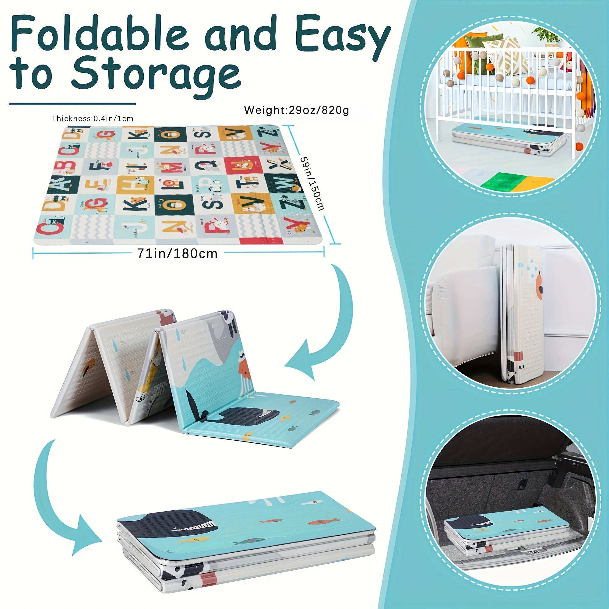 Large Reversible Baby Play Mat 180cm x 150cm Waterproof Non-Toxic Foam Educational