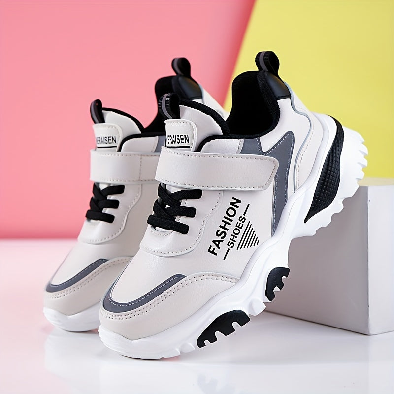 Kids' Breathable Lightweight All-Season Sports Sneakers with Hook-and-Loop Closure