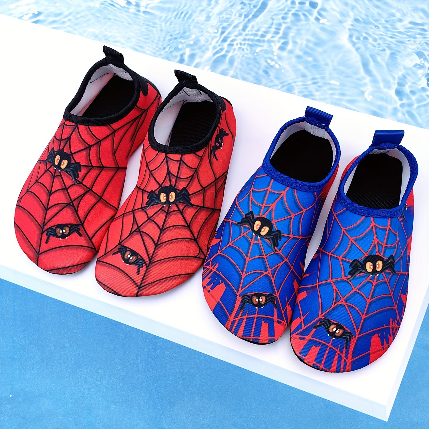 Kids Boys Girls Red Lightweight Beach Shoes with Cartoon Spider Web Design for Water Activities