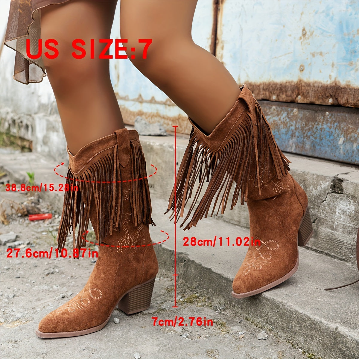 Women's Western Cowboy Boots with Fringe Butterfly Embroidery Pointed Toe
