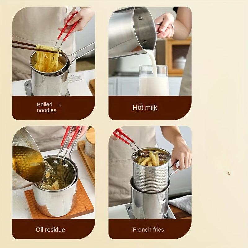 Stainless Steel Mini Deep Fryer with Non-stick Coating Oil-saving Filter Net