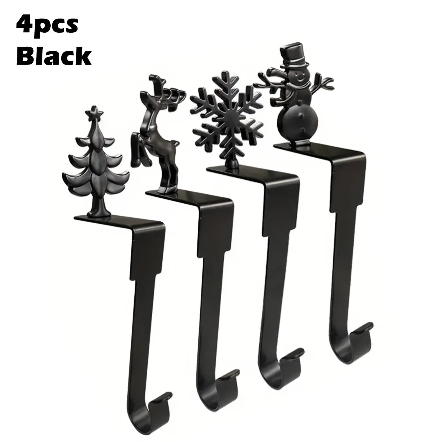 Set of 4 Metal Christmas Stocking Holders with Snowman Reindeer Tree Designs