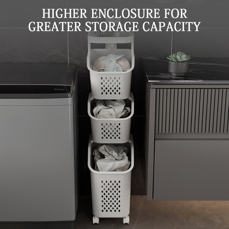Multi-Functional 3-Tier Laundry Hamper on Wheels for Bathroom Bedroom Balcony