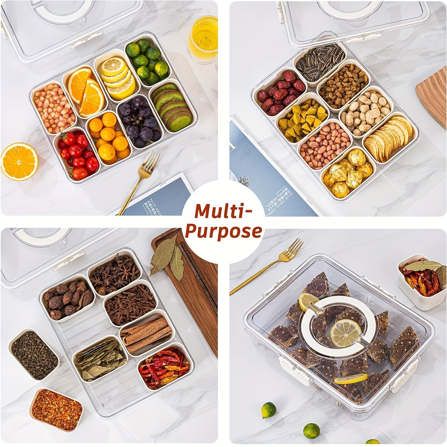 Single Serving Snack Tray with Lid Handle and Divider for Parties