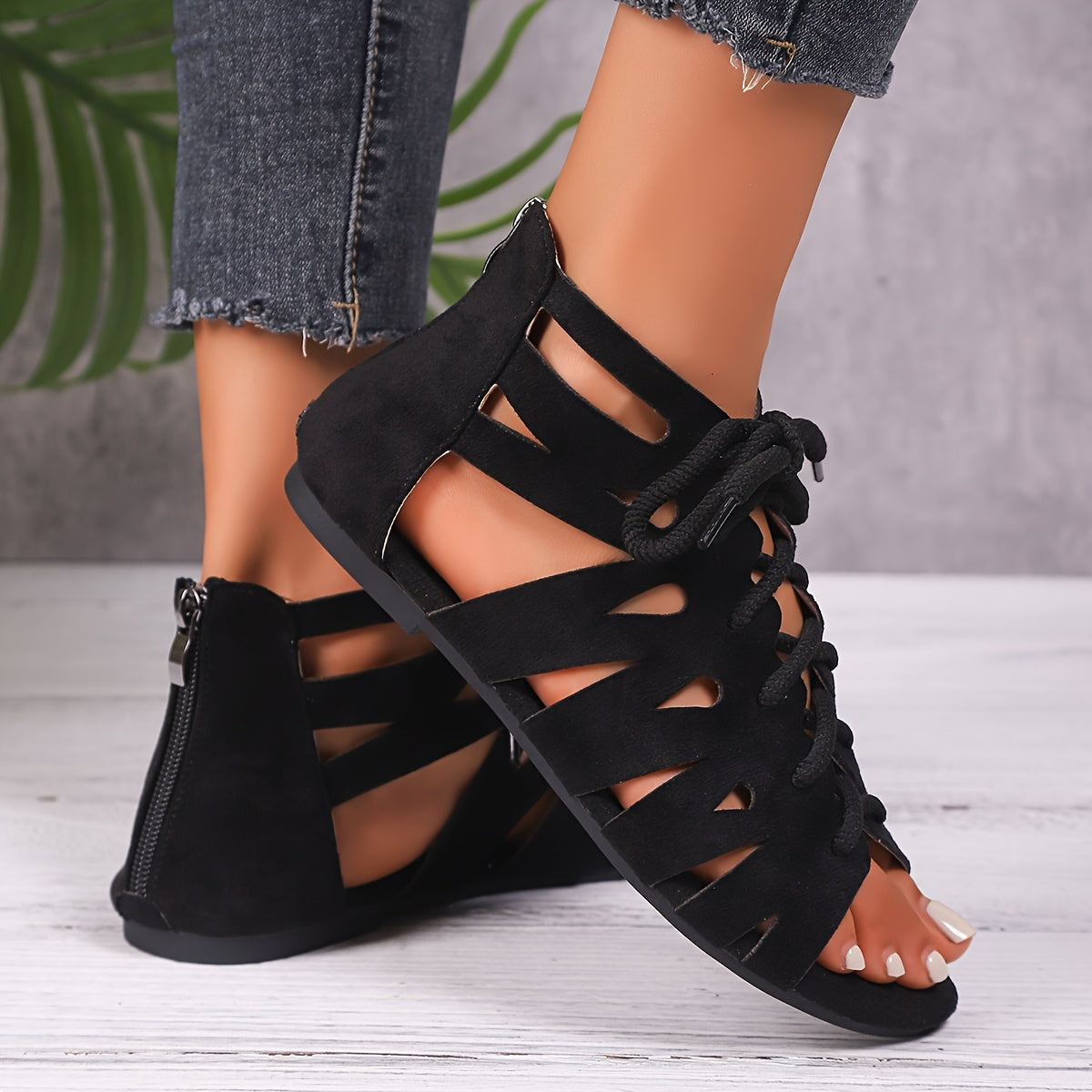 Zapatos romanos retro de mujer con cordones, peep toe, calzado de verano para la playa