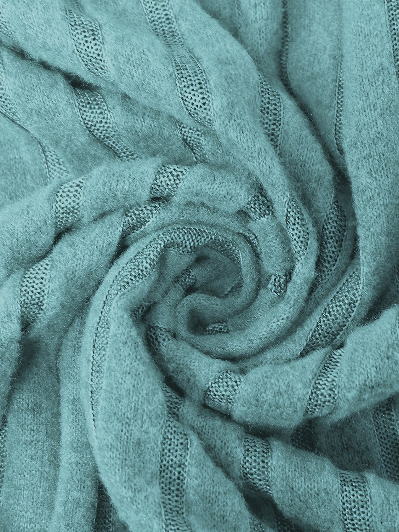 Plus Size Light Blue Grey Ribbed Knit Sweatshirt with Irregular Neckline and Long Sleeves