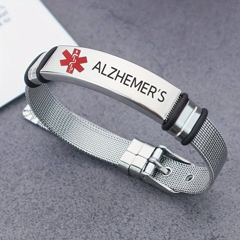 Adult Stainless Steel Medical Alert Bracelet Adjustable with Red Caduceus