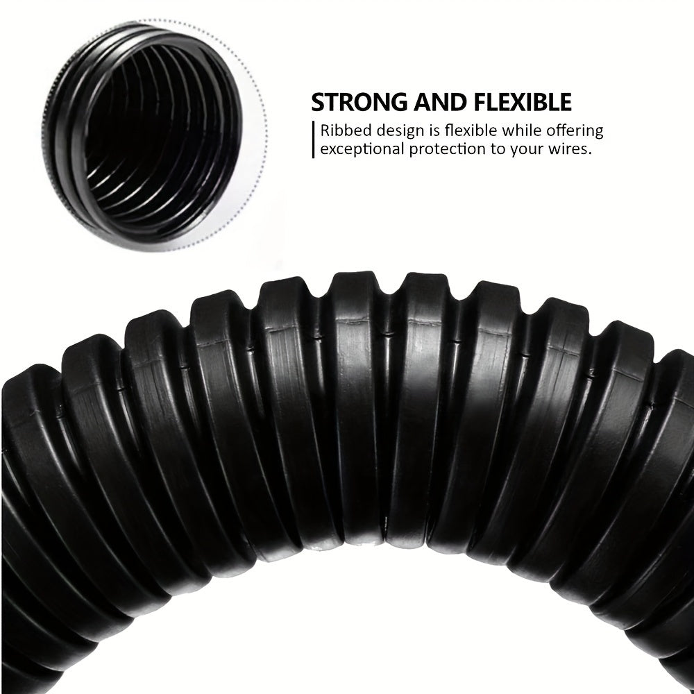 2 Pieces 3m Black Corrugated Non-Split Conduit for Automotive and Indoor Wiring