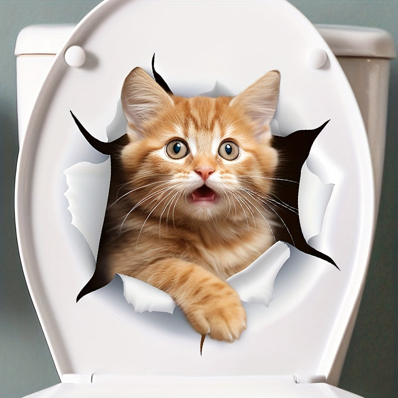Наклейка на крышку унитаза с изображением оранжевого кота, съемная наклейка на дверь в ванную