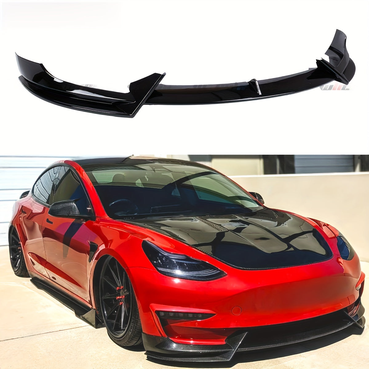 Front Lip Body Kit for Tesla Model 3 Carbon Fiber Style Glossy Black Splitter Set