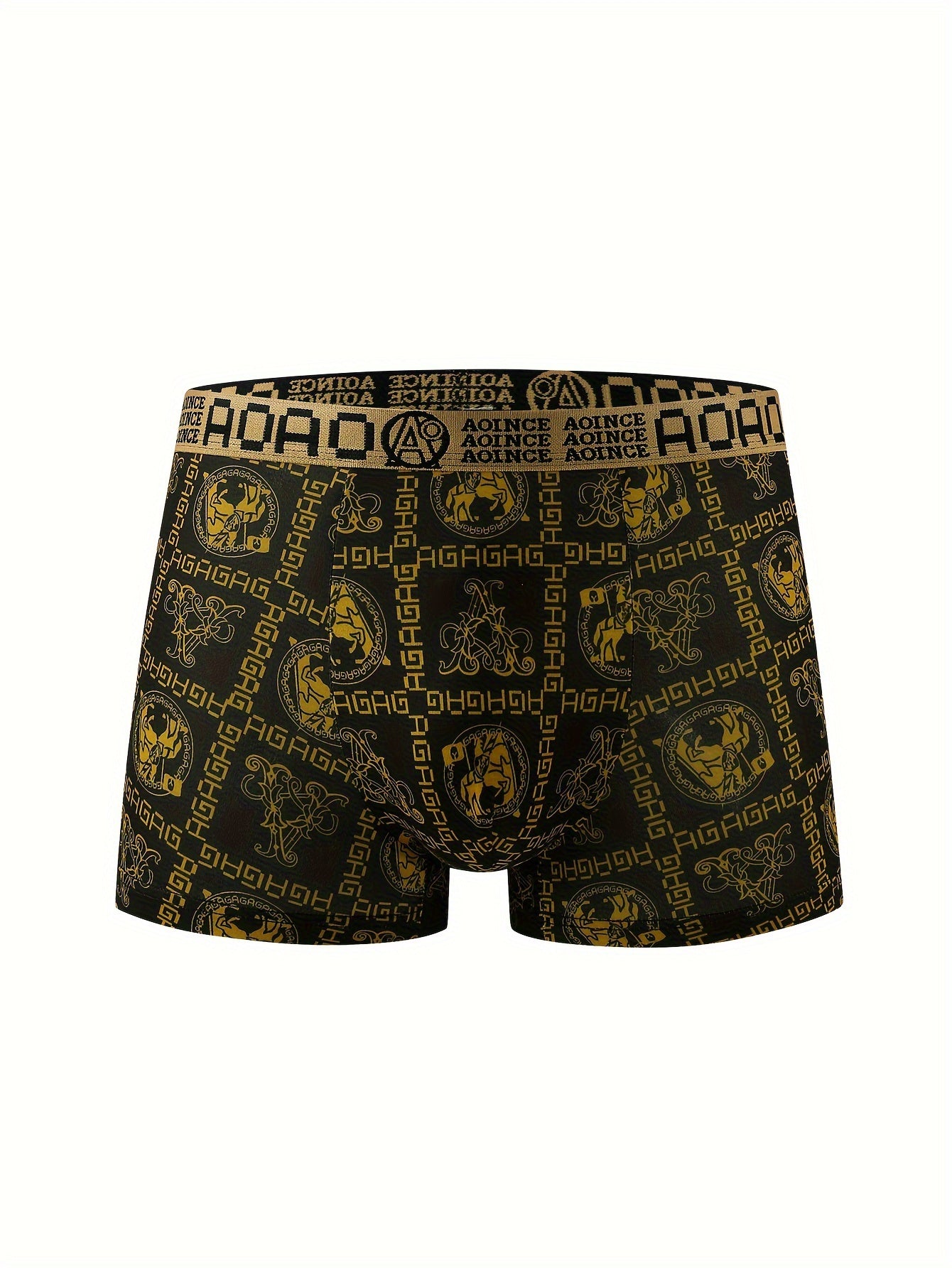 Men's Boxer Briefs Set 11 Black and Gold Geometric Pattern Breathable Polyester Spandex
