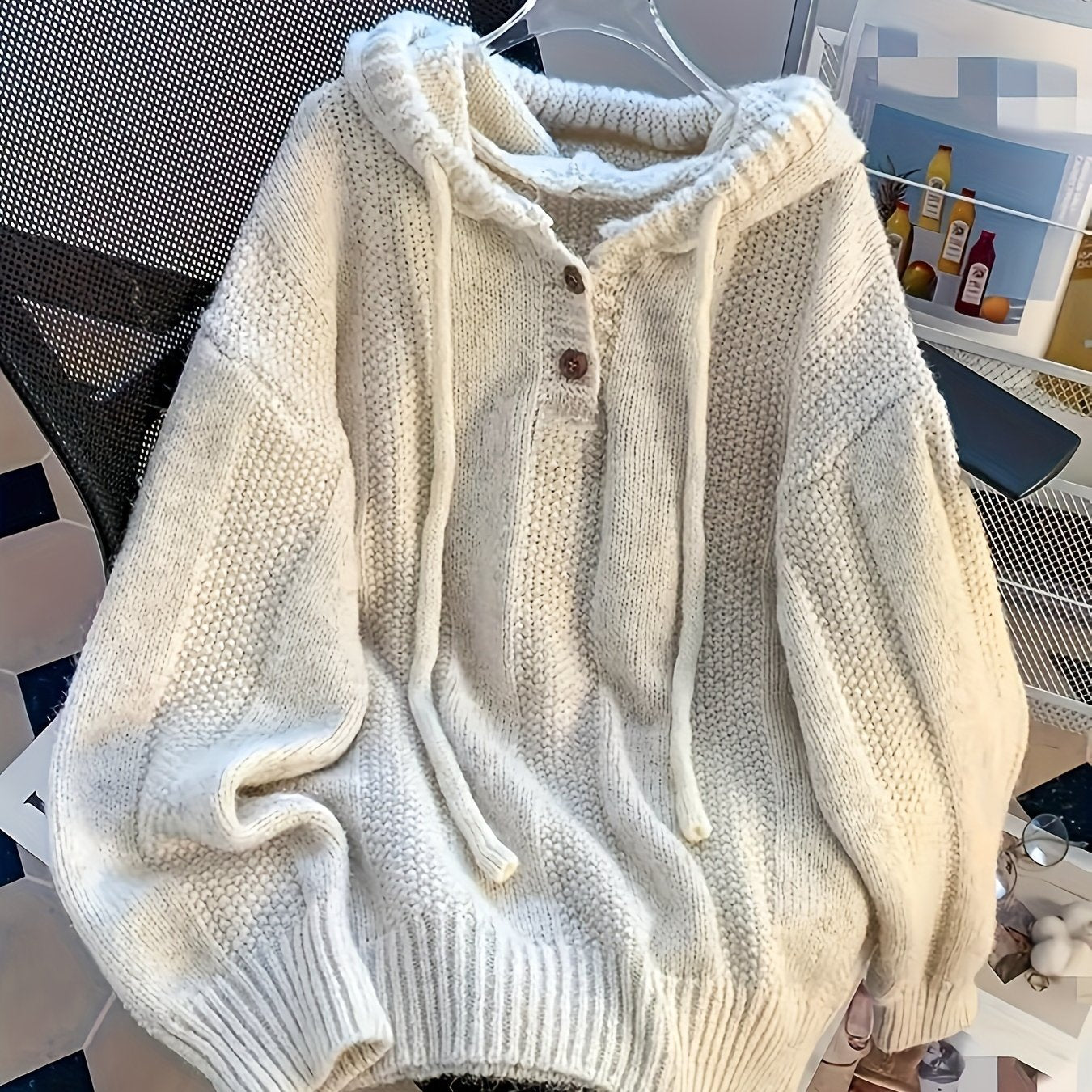 Women's Oversized Hooded Sweater with Drawstring Long Sleeve Knit Polyester Fall Winter