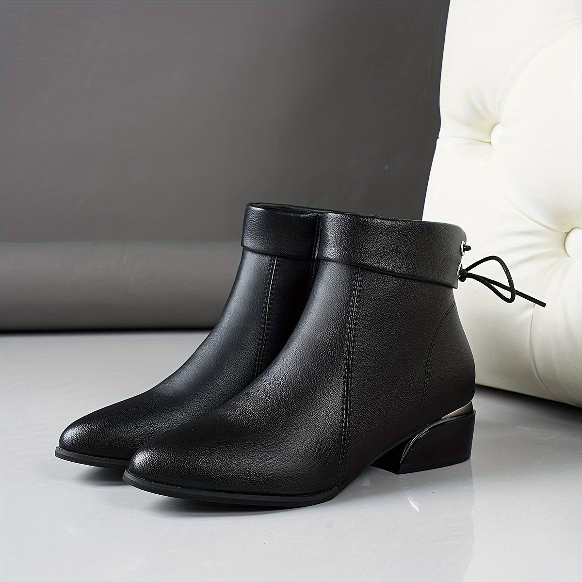 Женские черные ботинки на каблуке с заостренным носком, массивным каблуком, молнией и амортизирующей стелькой