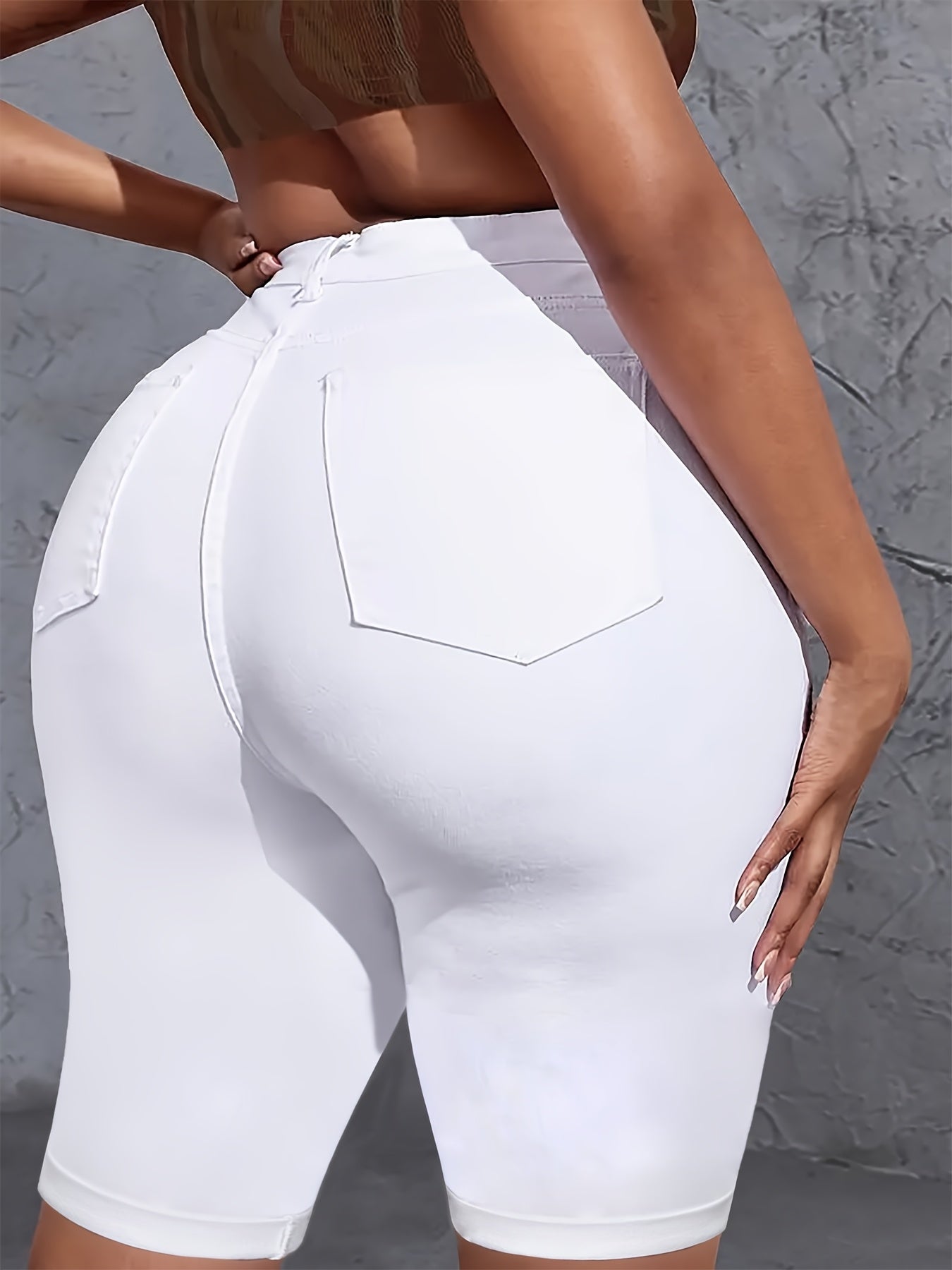 Ayollar uchun denim yuqori bel shortlari, elastik, to'rt fasl uchun, ko'k, katta