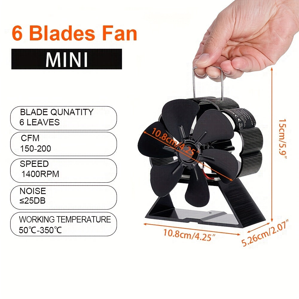 6-Blade Heat Powered Fireplace Fan for Mini Stove and Wood Burner