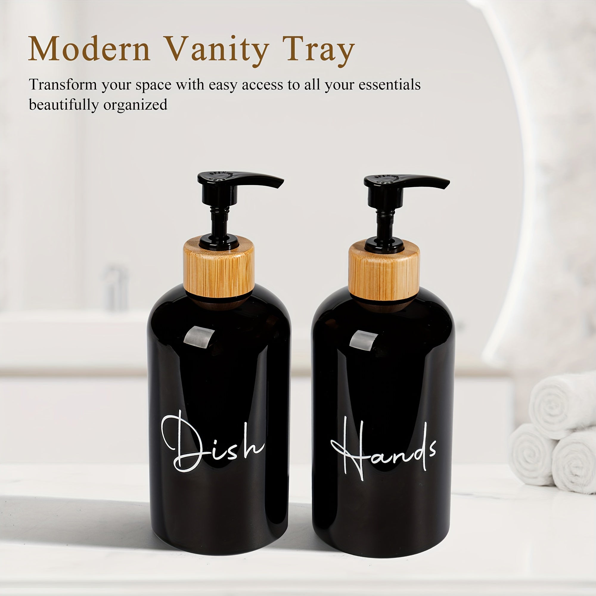 Pair of 500ml Letter Graphic Soap Dispensers Black and White Kitchen Bathroom Leak-Proof Refillable