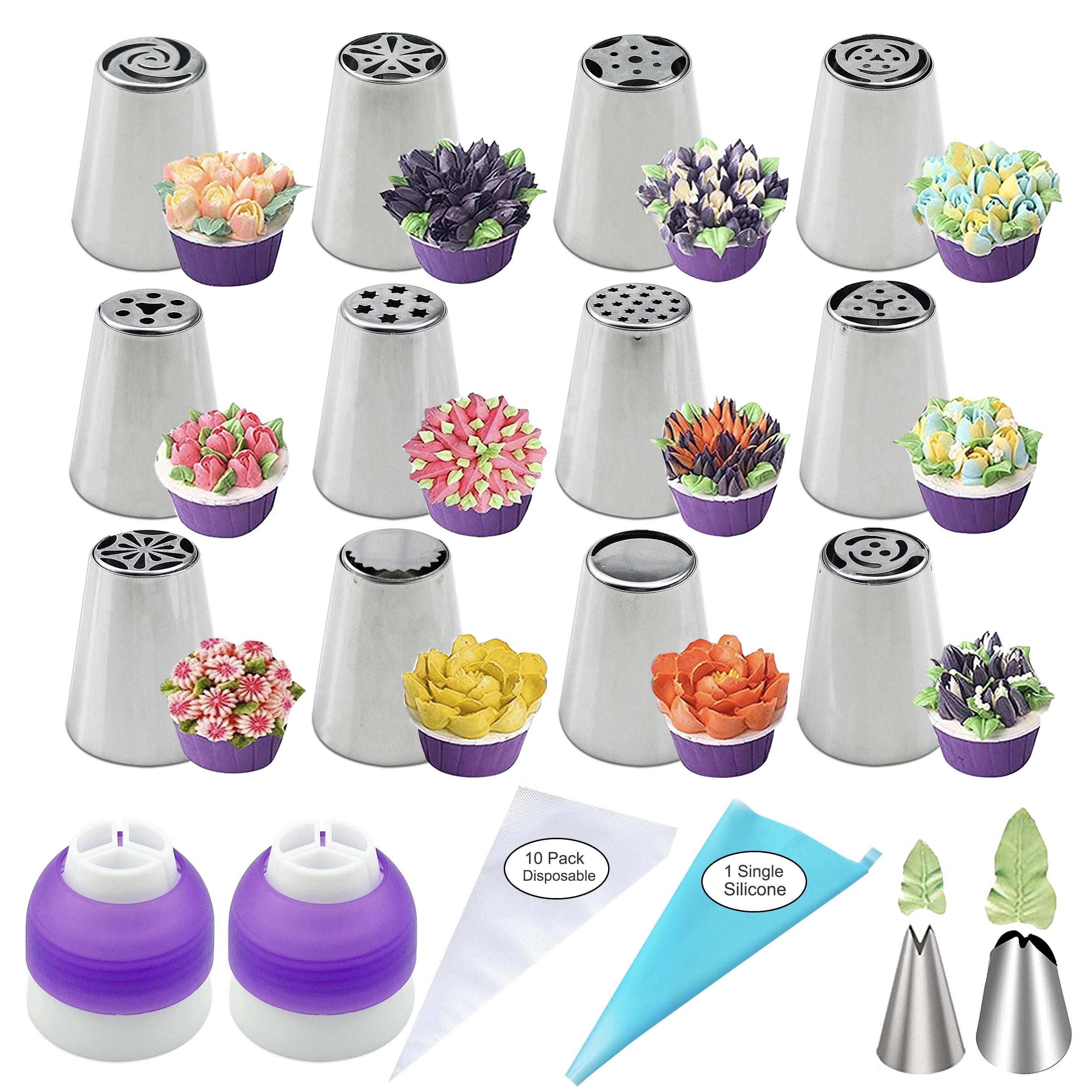 Stainless Steel Pastry Tips Set with Reusable Piping Bag and Accessories