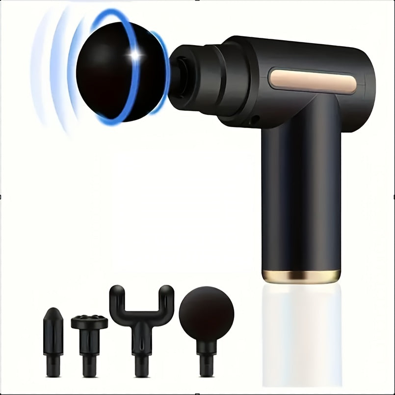 80W MiniPro USB Rechargeable Massage Gun with 4 Attachments Portable Handheld Black and Gold