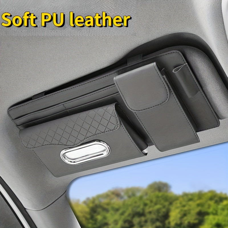 Organizador universal para visera de coche de cuero PU con soporte para tarjetas y bolígrafo
