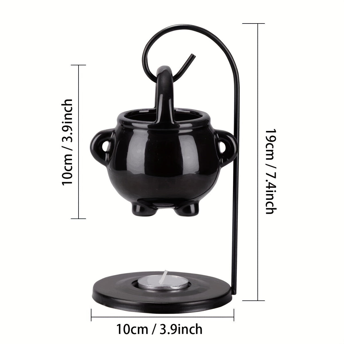 Black Ceramic Oil Burner with Iron Holder and Tealight Candle Holder for Aromatherapy and Home Decor