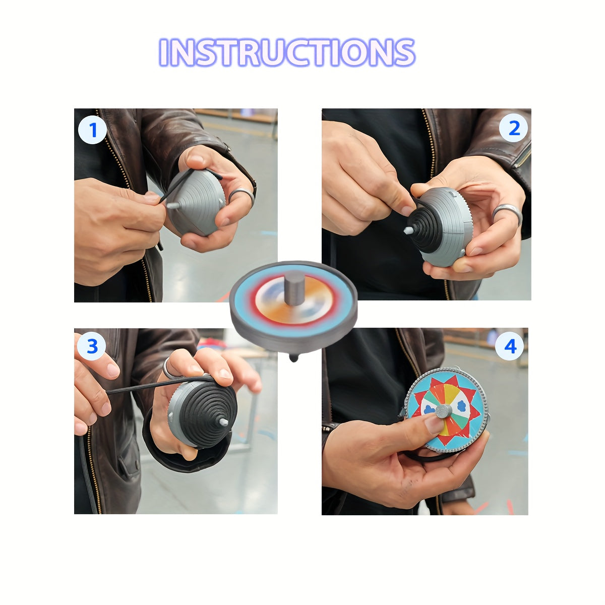 Traditional Korean Spinning Top Game Props for Adults, Plastic, Silvery Grey