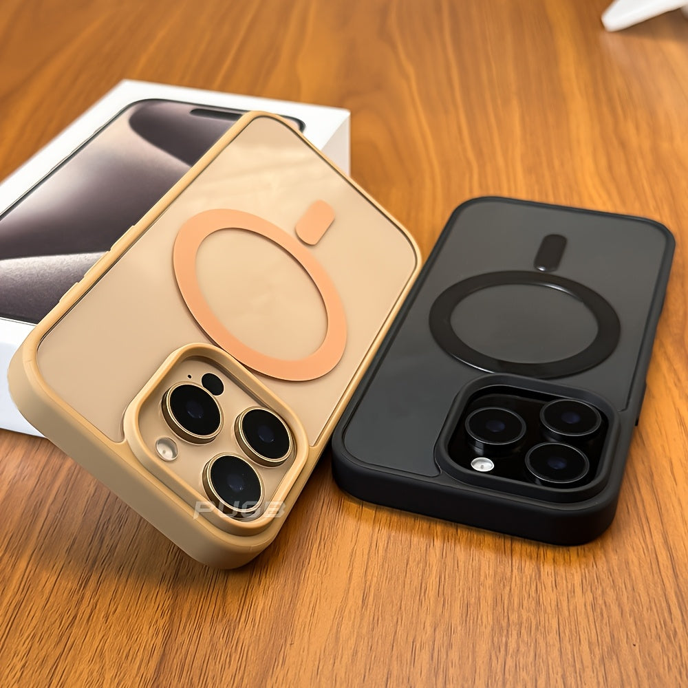 Funda de teléfono transparente de acrílico con imán para iPhone con carga inalámbrica y protección de lente