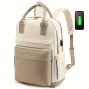 Large Capacity White Oxford Cloth Laptop Backpack with Zipper Closure and Side Pockets