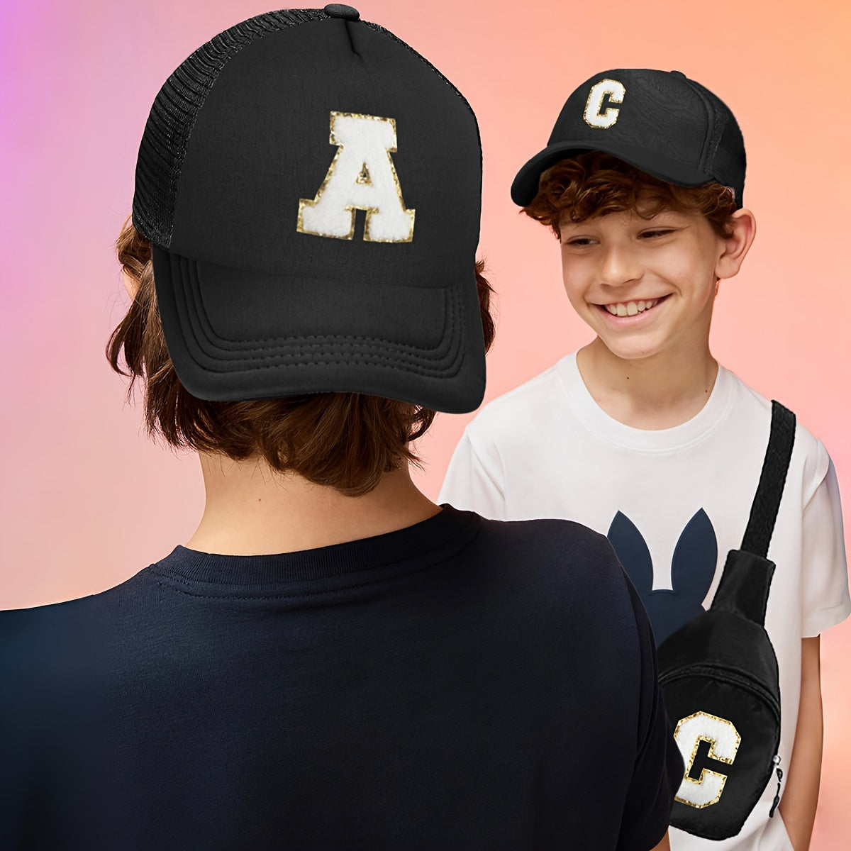 Boy's Accessories Set Waist Bag and Baseball Cap Black Polyester Adjustable Casual Sports