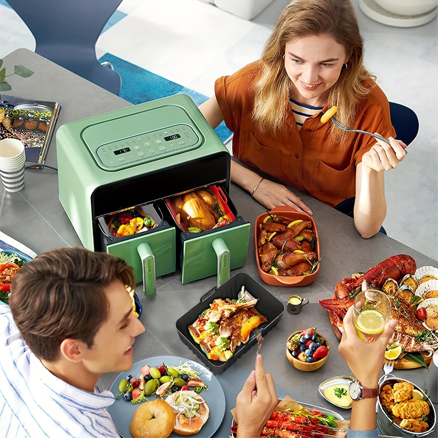 Air Fryer Accessory Kit 10 Pieces Stainless Steel Rack Silicone Liner Compatible with Multiple Models