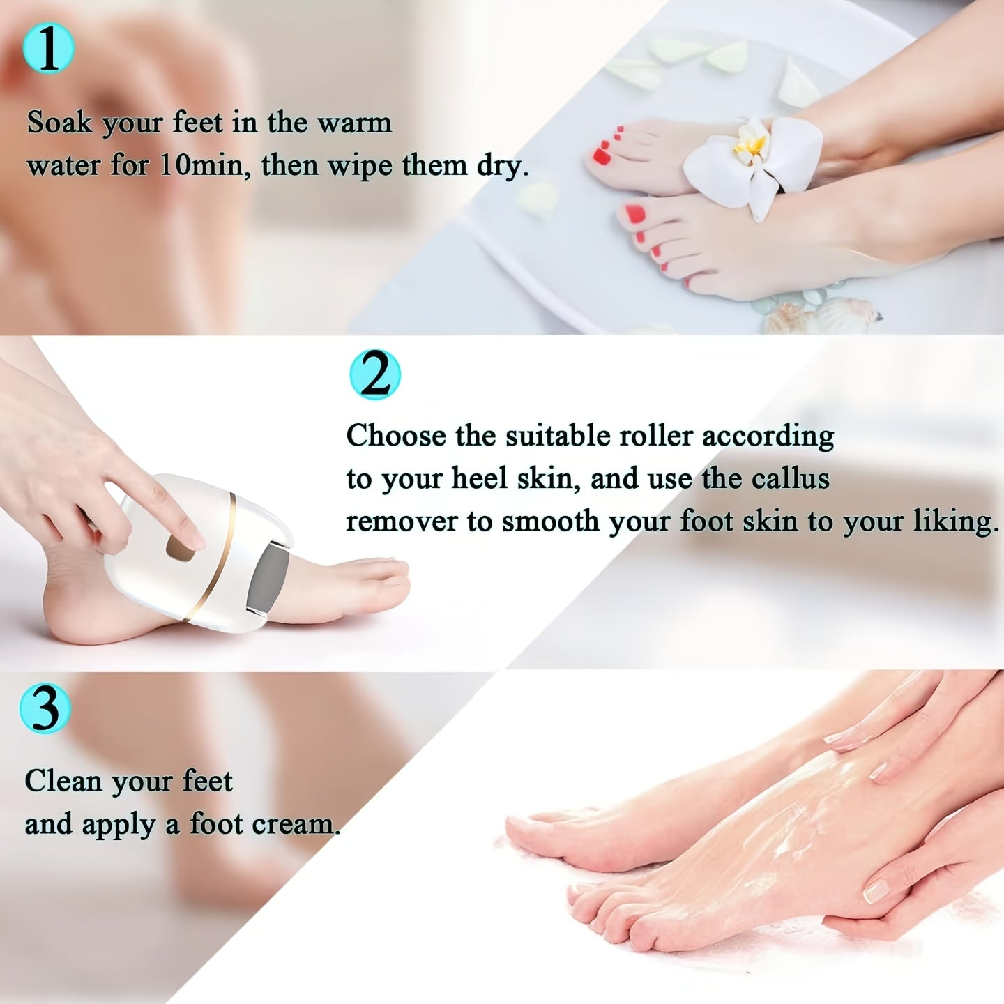 Portable Foot Grinder with 3 Replaceable Heads USB Rechargeable Callus Remover for Hard Skin