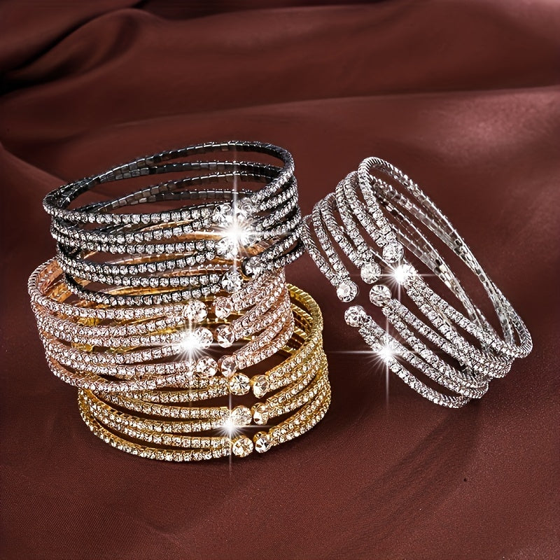 Wide-Band Bangle Bracelet with Cubic Zirconia for Women Stylish Copper Jewelry