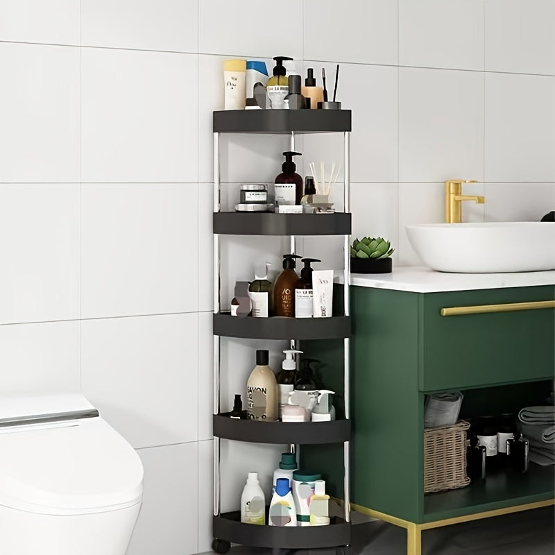 Estante de esquina giratorio de 360 grados, acero inoxidable, plástico, altura ajustable, almacenamiento para baño y sala de estar