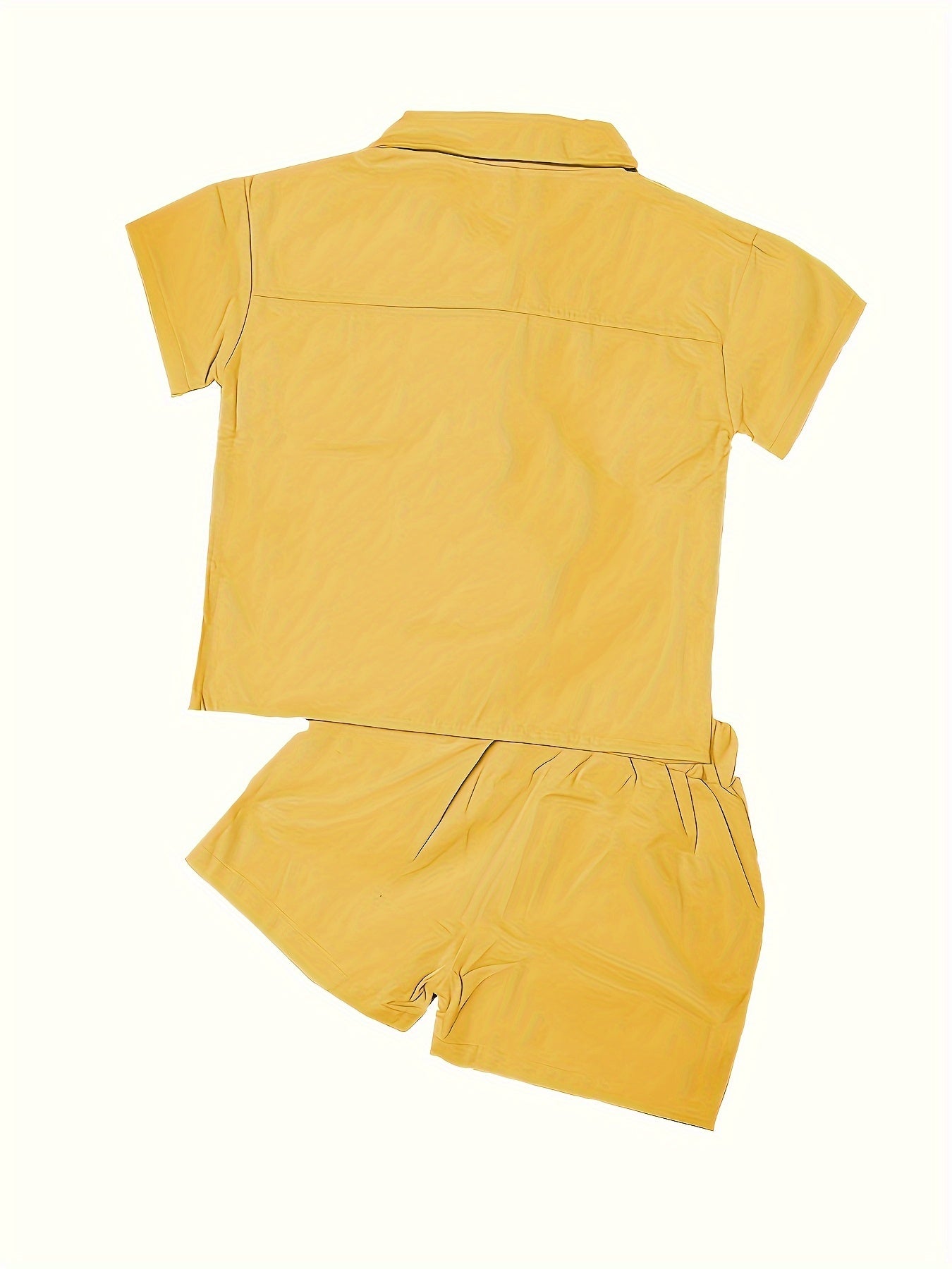 Boys Summer Cotton Shirt Set Short Sleeve Button-Up Lapel Shirt with Logo Shorts