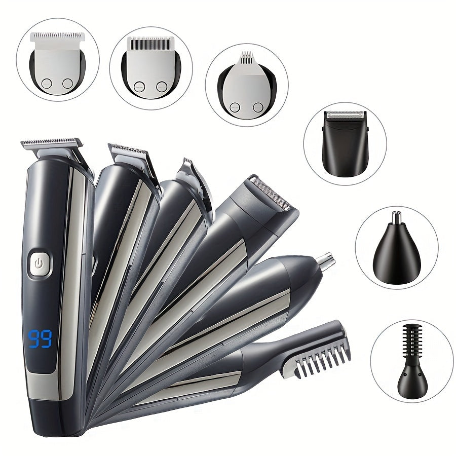 6-in-1 Hair and Beard Trimmer Set with LCD Display USB Rechargeable Body Grooming Kit