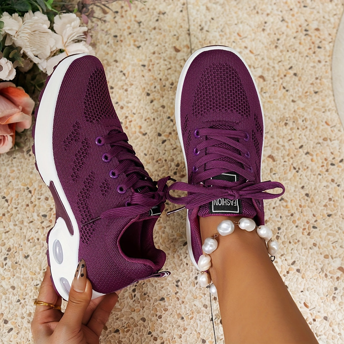 Women's Breathable Running Sneakers with Air Cushion Low-Top Tennis Shoes Black Pink