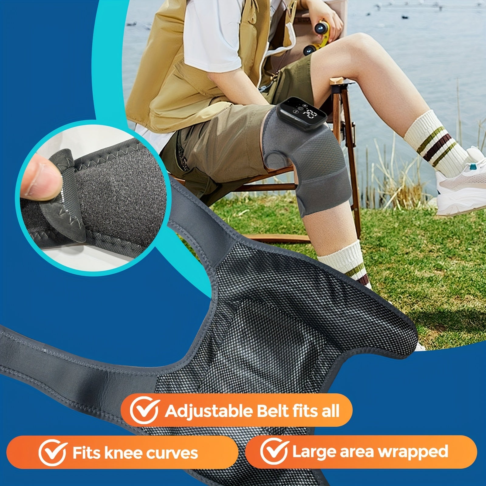 Cordless Knee Massager with 3 Heat Levels Vibration LED Touchscreen Auto-Off Timer