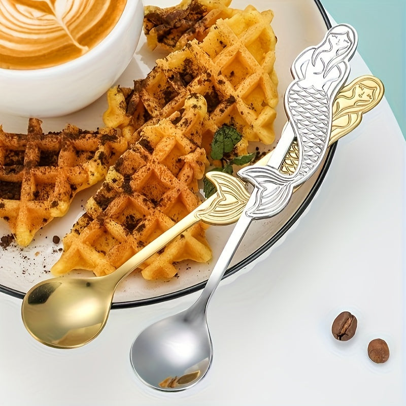 304 zanglamas po'latdan yasalgan mermaid shaklidagi qahva qoshiq, qahva do'konlari, Rojdestvo, Shukronalik, to'ylar va uyga ko'chishlar uchun mukammal. Oyna qoplamasi bilan ideal sovg'a va oshxona bezaklari, idish-tovoq tozalash mashinasida yuvish mumkin.