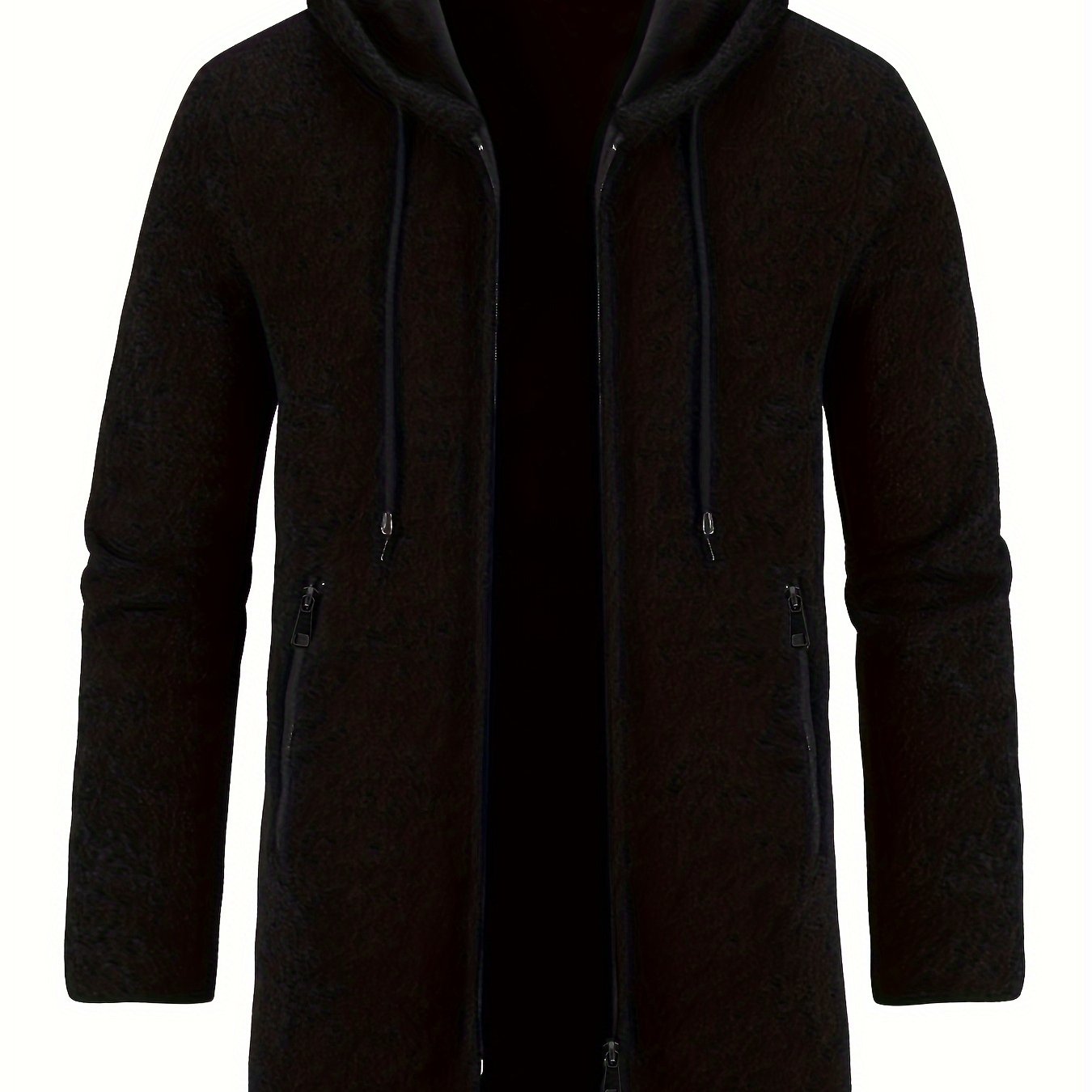 Erkaklar uchun sarg'ish kulrang polyester trench palto, tortish qismi, bosh kiyim, metall fermuar tafsiloti va cho'ntaklar bilan, kuz/qish uchun mukammal, katta o'lchamda.